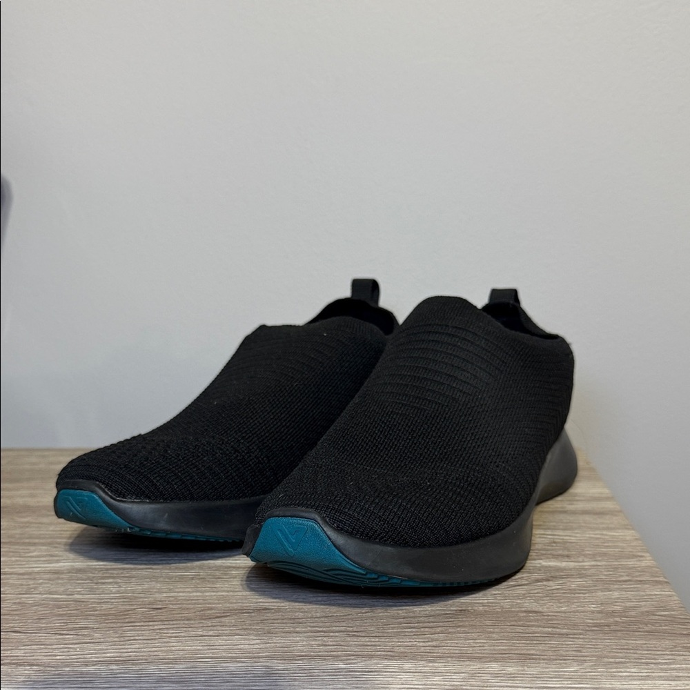 Vessi Black Knit Slip-On Sneakers with Teal Sole Accent